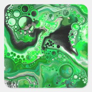 Green Digital Fluid Marble Art Square Sticker