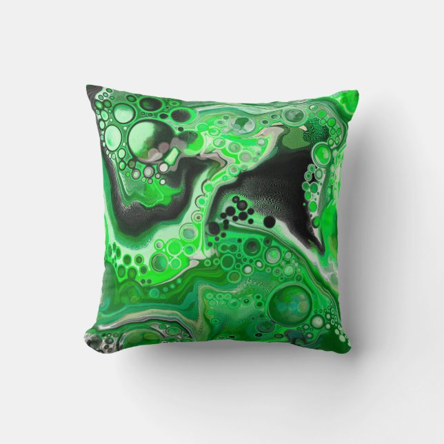 Green Digital Fluid Marble Art    Throw Pillow (Front)