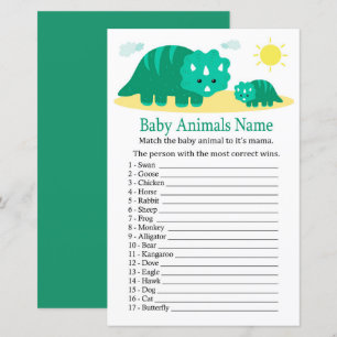 Green Dino Baby Animals Name Game