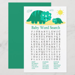 Green Dino Baby Shower Word Search Game
