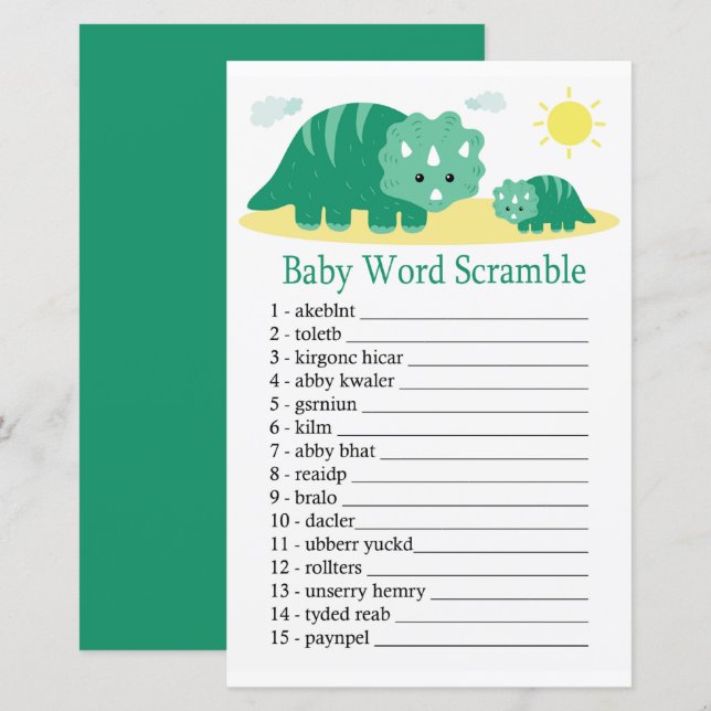 Green Dino Baby word scramble game (Front/Back)