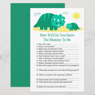 Green Dino How well do you know baby shower game