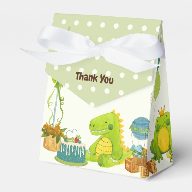 Green dino kids toys birthday party  favor box (Front Side)