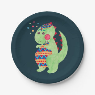 Green Dino Paper Plate