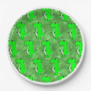 Green Dino Watercolor Baby Shower  Paper Plate