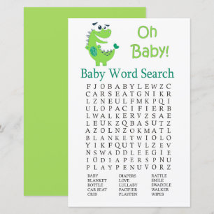 Green Dinosaur Baby Shower Word Search Game