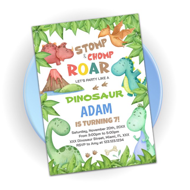 Green Dinosaur Birthday Invitation (Creator Uploaded)