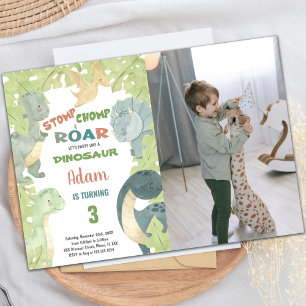 Green Dinosaur Birthday Invitation with Photo