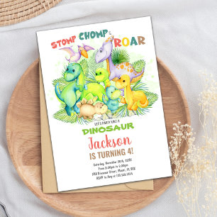 Green Dinosaur Birthday Invitations