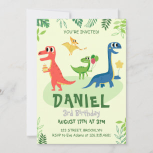 Green Dinosaur Birthday Party Invitation