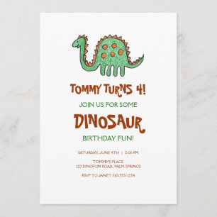 Green Dinosaur Birthday Party Invitations
