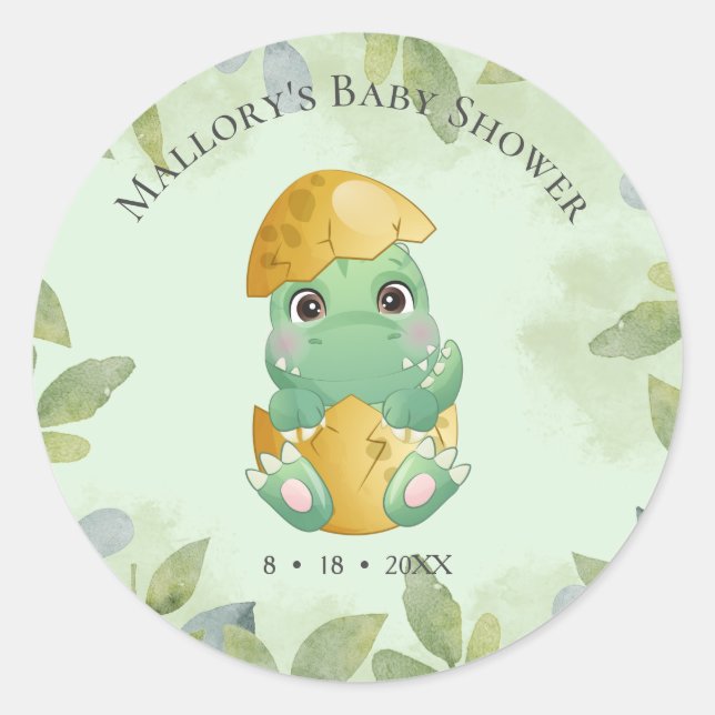  Green Dinosaur Boys Baby Shower  Classic Round Sticker (Front)