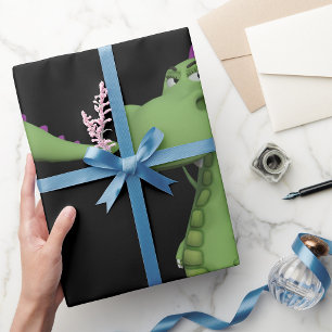 Green Dinosaur Character with Purple Spikes Wrapping Paper