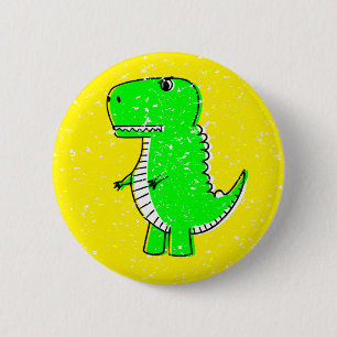 Green Dinosaur Distressed Drawing Yellow 2 Inch Round Button