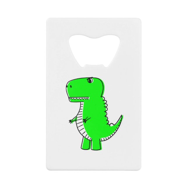 Green Dinosaur Drawing Credit Card Bottle Opener (Front)