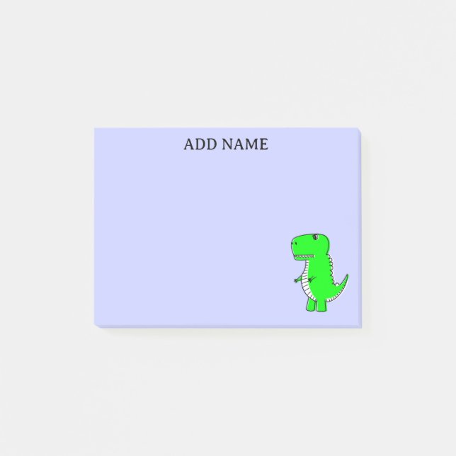 Green Dinosaur Drawing Custom Name Post-it Notes (Front)