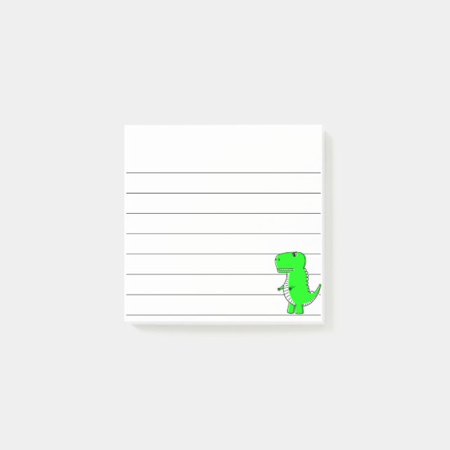Green Dinosaur Drawing Lined 3x3 Post-it Notes (Front)