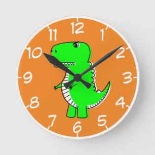 Green Dinosaur Drawing Round Clock