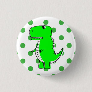 Green Dinosaur Green Polka Dots  1 Inch Round Button