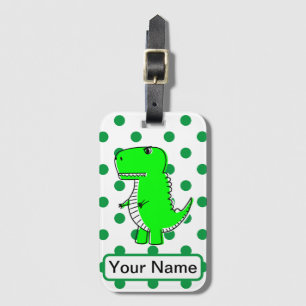 Green Dinosaur Green Polka Dots Custom Name Luggage Tag