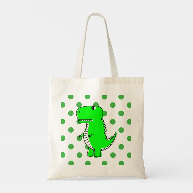 Green Dinosaur Green Polka Dots  Tote Bag (Back)