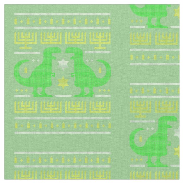 green dinosaur hanukkah ugly sweater fabric (Close Up)