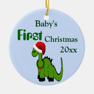 Green Dinosaur in a Santa Hat for Christmas Ceramic Ornament