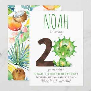 Green Dinosaur Invitation pour le deuxième anniver