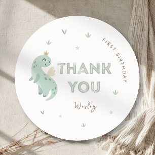 Green Dinosaur Kids Birthday Boys Classic Round Sticker