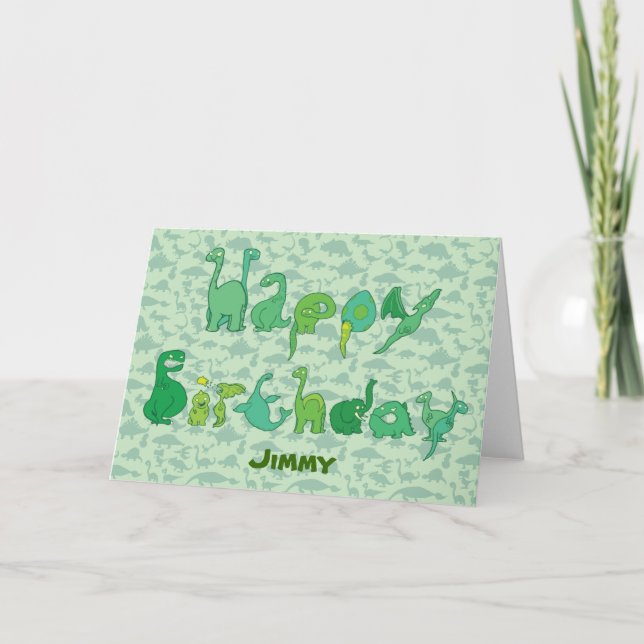 Green Dinosaur letters - Happy Birthday card (Front)