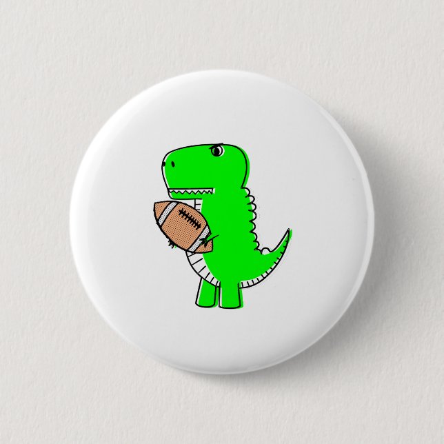 Green Dinosaur Loves Football 2 Inch Round Button (Front)