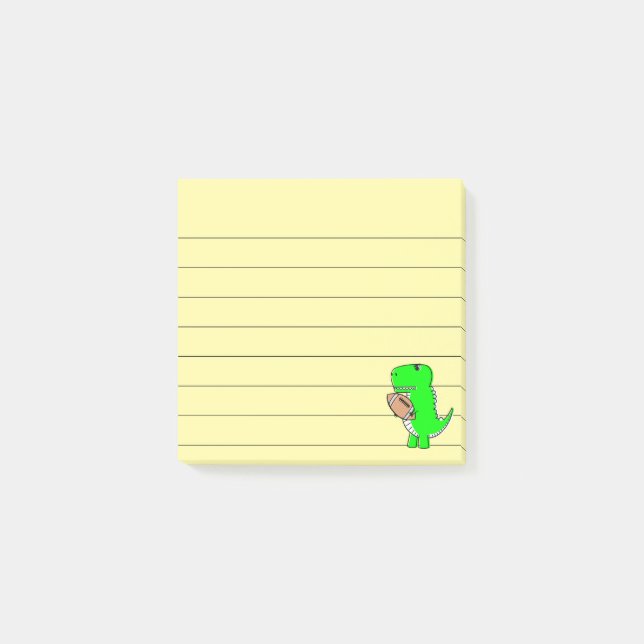 Green Dinosaur Loves Football Lined 3x3 Post-it Notes (Front)