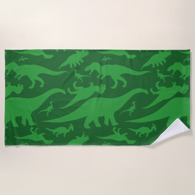 Green Dinosaur Pattern Beach Towel (Front)