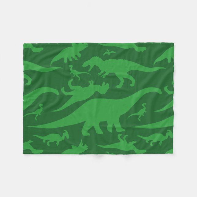 Green Dinosaur Pattern Fleece Blanket (Front (Horizontal))
