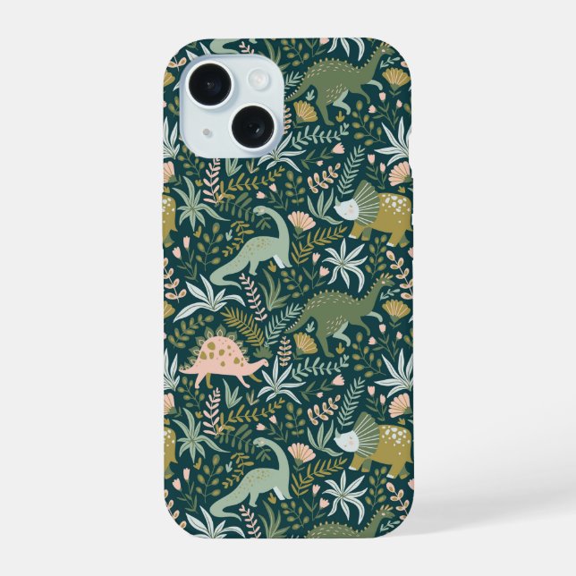 Green Dinosaur Pattern iPhone 15 Case (Back)