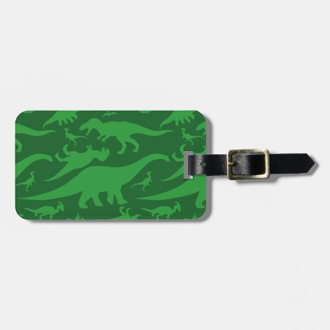 Green Dinosaur Pattern Luggage Tag (Front Horizontal)
