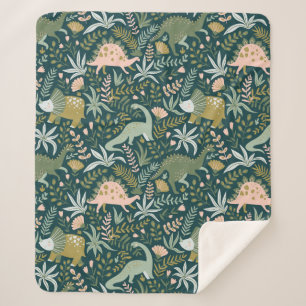 Green Dinosaur Pattern Sherpa Blanket