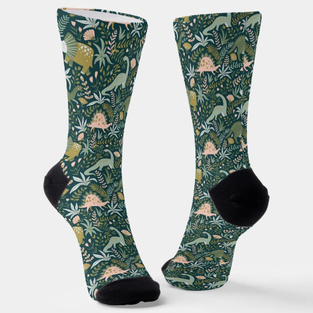 Green Dinosaur Pattern Socks (Angled)