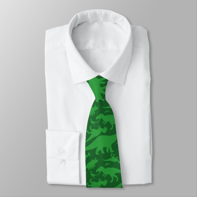 Green Dinosaur Pattern Tie (Tied)