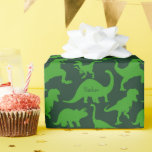 Green Dinosaur Pattern with Kid Name Wrapping Paper<br><div class="desc">Does your little boy or girl love dinosaurs? This custom birthday wrapping paper is perfect! Add a first name in the editable field or remove per your preference. This personalized gift wrap makes a great addition to a birthday or Christmas present for a young fan of prehistoric dinos!</div>