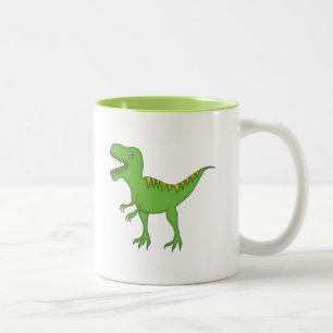 Green Dinosaur+Personalize Name Two-Tone Coffee Mug