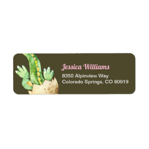 Green Dinosaur, Pink Name Return Address Label
