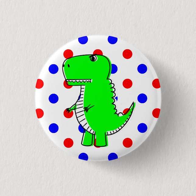 Green Dinosaur Red Blue Polka Dots  Button (Front)