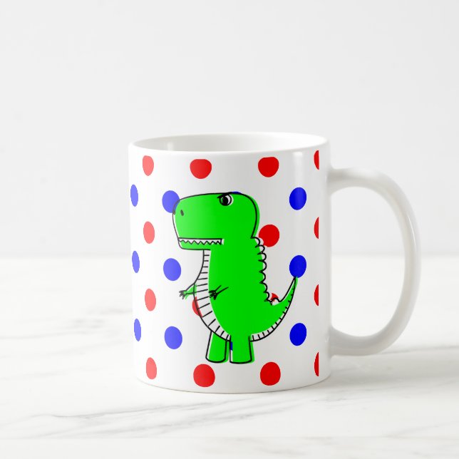 Green Dinosaur Red Blue Polka Dots Coffee Mug (Right)