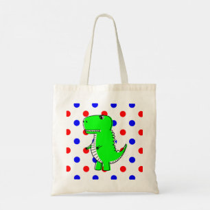 Green Dinosaur Red Blue Polka Dots Tote Bag