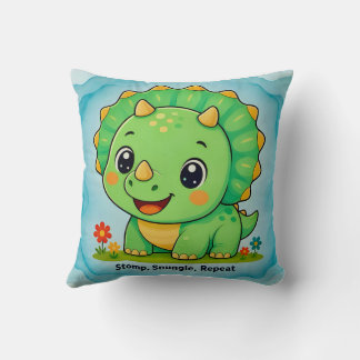 ~ GREEN DINOSAUR ~ Stomp snuggle repeat ~ Throw Pillow