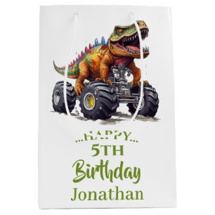 Green Dinosaur T-Rex Monster Truck, Medium Gift Bag