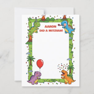 Green Dinosaur Themed Customized Name Mitzvah Note