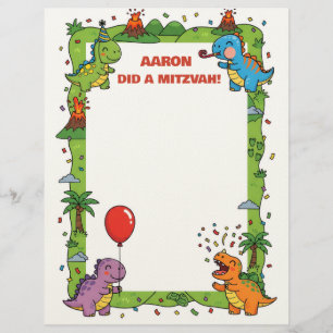 Green Dinosaur Themed Personal Name Mitzvah Note Letterhead