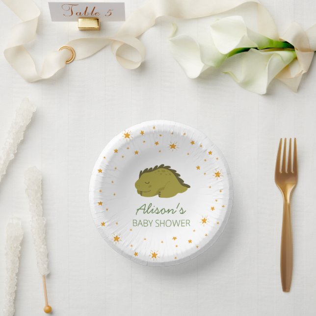 Green Dinosaur Twinkle Star Baby Shower Party  Paper Plate (Wedding)
